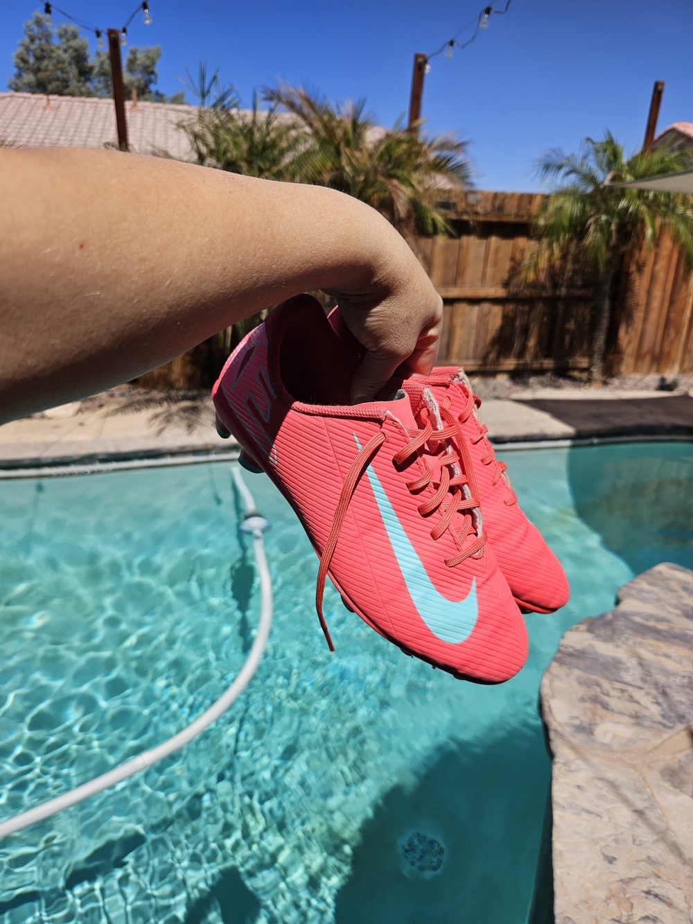 Nike Coral Pink Athletic Shoes with Aqua Swoosh